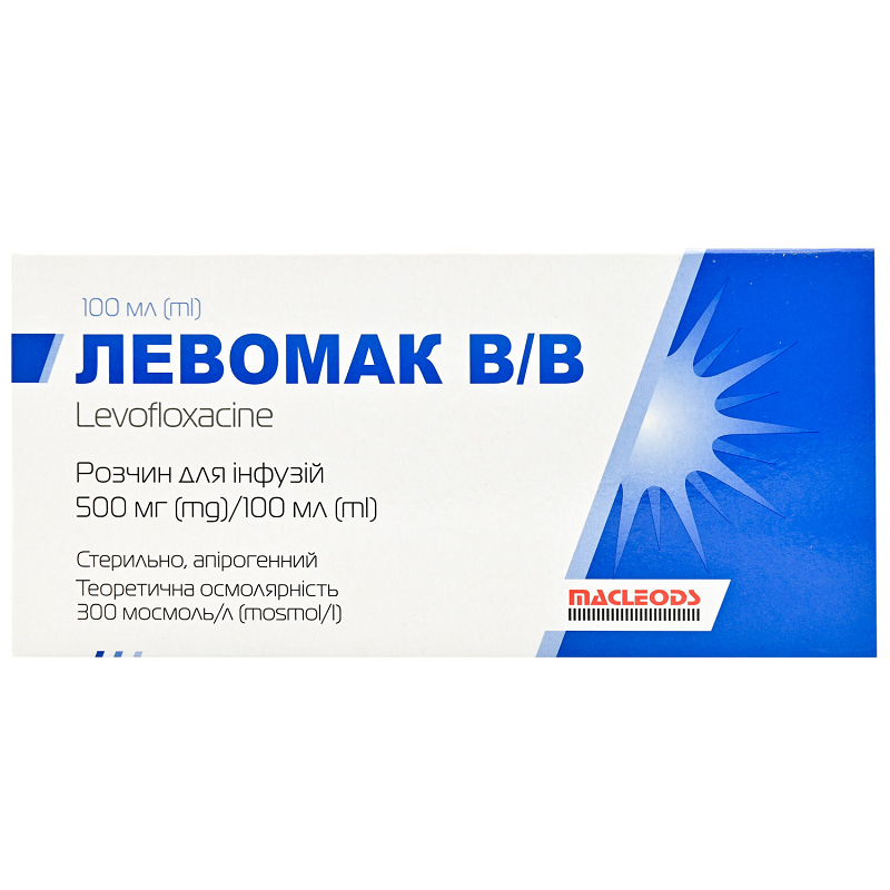 ЛЕВОМАК В/В розчин для інфузій, 500 мг/100 мл по 100 мл у контейнері з полівінілхлориду